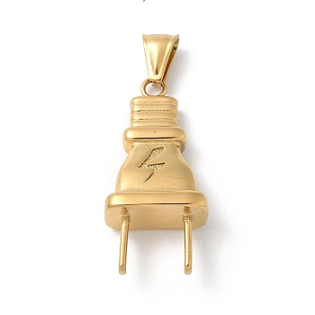 304 Stainless Steel Pendants, Plug Charm, Real 18K Gold Plated, 40x18.5x10.5mm, Hole: 8x3.5mm