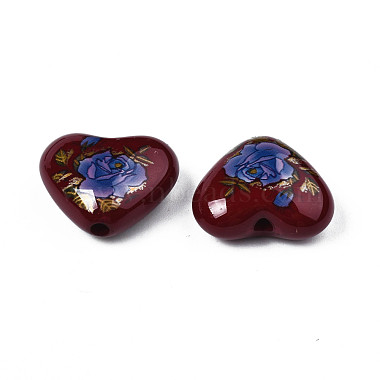 Flower Printed Opaque Acrylic Heart Beads(SACR-S305-28-L02)-3