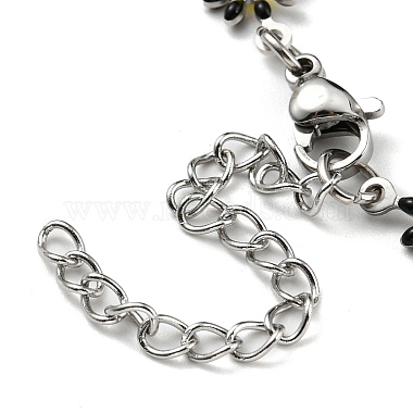 304 Stainless Steel Flower Link Chain Bracelets with Enamel(BJEW-E088-02P)-4