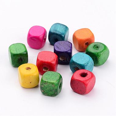 Perles en bois naturel de cube mixte sans plomb(X-YTB027)-2