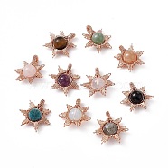 Natural & Synthetic Mixed Gemstone Pendants, Sun Charms, with Rack Plating Rose Gold Tone Brass Findings, Cadmium Free & Lead Free, 26~28x24~28x10mm, Hole: 2x4mm(G-G983-03RG)