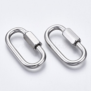 304 Stainless Steel Screw Carabiner Lock Charms, for Necklaces Making, Oval, Stainless Steel Color, 36x19x3.5mm, Screw: 7.5x12mm(X-STAS-N087-25A-01)