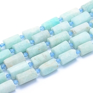 Frosted Natural Amazonite Beads Strands, Faceted, Column, 13~18x7~10.5mm, Hole: 1mm, about 19~21pcs/strand, 15.16 inch(38.5cm)(G-L552C-02)