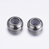 304 Surgical Stainless Steel Beads, with Rubber Inside, Slider Beads, Stopper Beads, Rondelle, Stainless Steel Color, 8.5x4.5mm, Rubber Hole: 2mm(X-STAS-G138-01P)