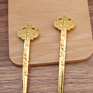 Alloy Hair Stick, with Loop, Flower, Golden, 139x27mm(WG25678-02)
