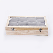 Wooden Bracelet Presentation Boxes, with Glass and Velvet Pillow, 12 Grids Pillows with Lid Tray Jewelry Display Boxes, Rectangle, Antique White, 35x24x7.5cm(ODIS-P006-04)