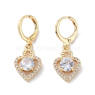 Rack Plating Golden Brass Dangle Leverback Earrings, with Cubic Zirconia for Women, Heart, 30.5x12mm(EJEW-A030-02C-G)