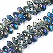 Electroplate Glass Beads Strand, Half Plated, Leaf, Multi-color Plated, 6x12.5x4.5mm, Hole: 0.9mm, about 100pcs/strand, 14.17 inch~ 15.35 inch(36~39cm)(EGLA-S188-26-C03)