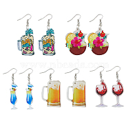 5 Pairs 5 Styles Acrylic Wine Glass Dangle Earrings with 304 Stainless Steel Pins, Mixed Color, 59~62.5x11~33mm, 1 Pair/style(EJEW-FI0001-68)