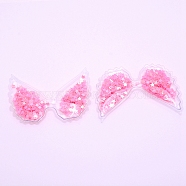 PVC with Resin Accessories, DIY for Bobby pin Accessories, Glitter Powder, Angel Wings, Hot Pink, 46x70x4mm(RESI-CJC0007-36B)