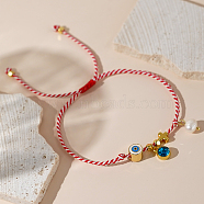 Elegant Pearl Cross Braided Bracelets for Women, Adjustable Evil Eye Charms Bracelets(NN8709)