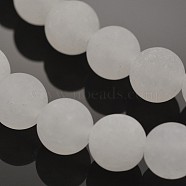 Natural White Jade Round Beads Strands, Frosted, 10mm, Hole: 1mm, about 38pcs/strand, 15.3 inch(G-D662-10mm)