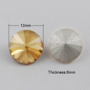 Glass Pointed Back Rhinestone, Rivoli Rhinestone, Back Plated, Cone, Wheat, 12x6mm(RGLA-R003-12mm-2)