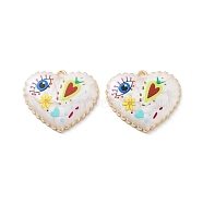 Rack Plating Alloy Enamel Pendants, with Resin, Heart with Evil Eye & Flower Charm, Cadmium Free & Nickel Free & Lead Free, Golden, Colorful, 21x25x3.5mm, Hole: 1.6mm(FIND-C050-13G-04)