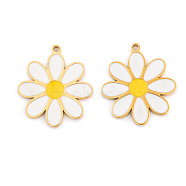 Ion Plating(IP) 304 Stainless Steel Pendants, with Enamel, Real 18K Gold Plated, Flower Charm, White, 16.5x15x1.5mm, Hole: 1mm(STAS-O007-05G)