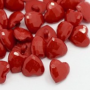 Acrylic Shank Buttons, 1-Hole, Dyed, Faceted, Heart, Dark Red, 18x18x4mm, Hole: 3mm(BUTT-E094-A-05)
