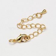 Rack Plating and Vacuum Plating Brass Chain Extender, Soldered, with Lobster Claw Clasps, Cadmium Free & Lead Free, Golden, 50~70mm, Clasps: 12x7mm, Hole: 3mm(X-KK-I598-16G-RS)