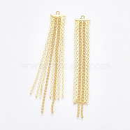 Brass Tassel Big Pendants, with Chains, Nickel Free, Real 18K Gold Plated, 67x10x1.5mm, Hole: 1.4mm(KK-T038-42G)