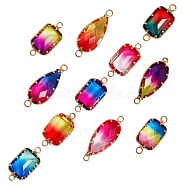 11Pcs 11 Styles K9 Glass Links/Connectors, Imitation Tourmaline, with Golden Tone Brass Findings, Faceted, Mixed Color, 1pc/style(GLAA-SZ0001-35)