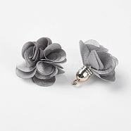 Cloth Pendant Decorations, with Acrylic Findings, Flower, Gray, 25~30x28~35mm, Hole: 2mm(FIND-P026-D01)