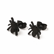 Halloween Spider 304 Stainless Steel Stud Earrings for Women, Electrophoresis Black, 9x8mm, Pin: 0.7mm(EJEW-B019-01EB)