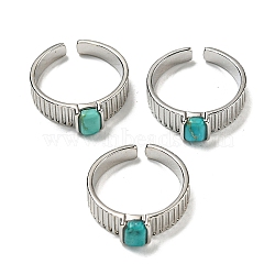 Natural Turquoise Adjustable Rings, with Platinum Brass Findings, Long-Lasting Plated, Jewely for Women, Rectangle, Adjustable(RJEW-K269-12P-09)