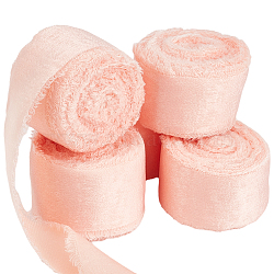 DELORIGIN 5 Rolls 5M Satin Frayed Ribbon, Raw Edged Polyester Ribbons for Gift Wrapping, Misty Rose, 1 inch(25mm), about 5.47 Yards(5m)/roll(SRIB-DR0001-01A)