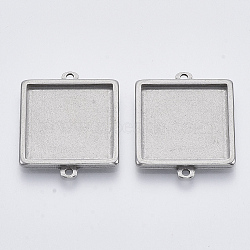 304 Stainless Steel Cabochon Connector Settings, Plain Edge Bezel Cups, Square, Stainless Steel Color, Tray: 20x20mm, 29x23x2.2mm, Hole: 1.8mm(X-STAS-R101-05A)