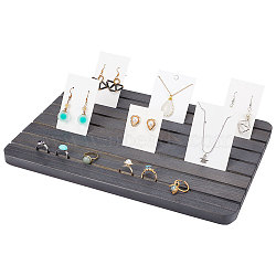 7-Slot Rectangle Wood Earring Display Card Stands, Jewelry Organizer Holder for Earring Storage, Black, 19x29x2cm, Slot: 0.45cm(EDIS-WH0021-37A)