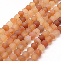 Frosted Natural Carnelian Beads Strands, Round, Dyed & Heated, Red, 8mm, Hole: 1mm, about 48pcs/strand, 15.2 inch(X-G-F372-8mm)