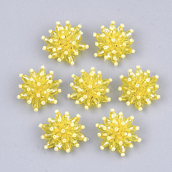 Glass Beads Cabochons, with Iron Sieve Findings, Light Gold, Yellow, 24~26x20~23x9~10mm(FIND-T044-20C)