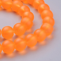 Transparent Glass Bead Strands, Frosted, Round, Dark Orange, 10mm, Hole: 1.3~1.6mm, about 80pcs/strand, 31.4 inch(X-GLAA-S031-10mm-33)