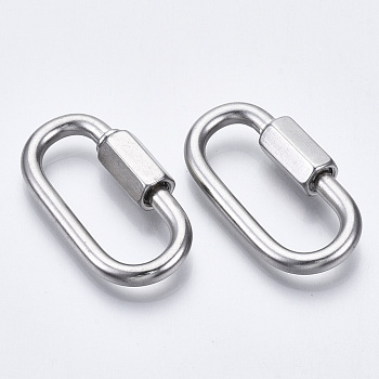 304 Stainless Steel Screw Carabiner Lock Charms, for Necklaces Making, Oval, Stainless Steel Color, 36x19x3.5mm, Screw: 7.5x12mm