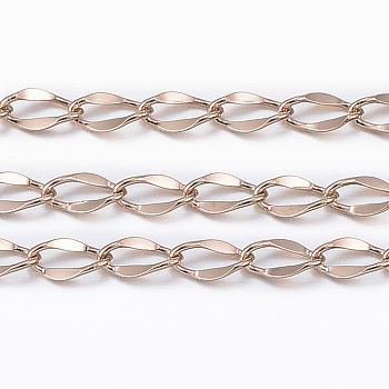 3.28 Feet Ion Plating(IP) 304 Stainless Steel Curb Chains, Twisted Chains, Rose Gold, 4x2x0.1mm