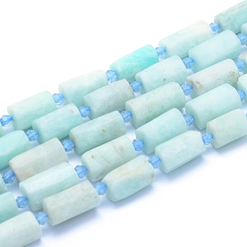 Frosted Natural Amazonite Beads Strands, Faceted, Column, 13~18x7~10.5mm, Hole: 1mm, about 19~21pcs/strand, 15.16 inch(38.5cm)