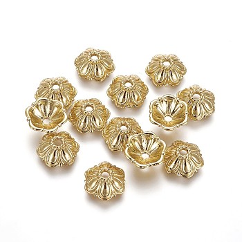 Alloy Bead Caps, Long-Lasting Plated, Flower, Real 18K Gold Plated, 10.7x4mm, Hole: 1.6mm