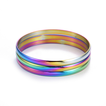 Fashion 304 Stainless Steel Bangle Sets, Rainbow Color, 2-5/8 inch(6.8cm), 3pcs/set