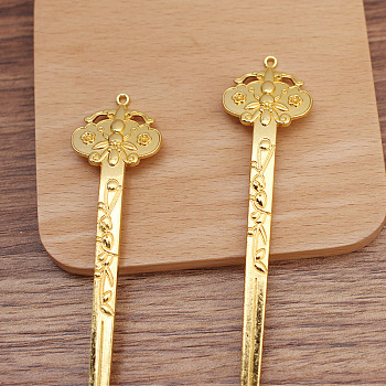Alloy Hair Stick, with Loop, Flower, Golden, 139x27mm