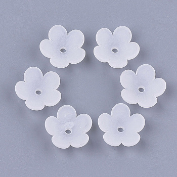5-Petal Transparent Acrylic Bead Caps, Frosted, Flower, Clear, 17x18x5mm, Hole: 2mm