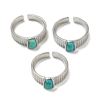 Natural Turquoise Adjustable Rings, with Platinum Brass Findings, Long-Lasting Plated, Jewely for Women, Rectangle, Adjustable