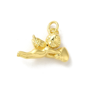 Brass Charms, with Jump Ring, Real 14K Gold Plated, Angel & Fairy, 10.5x15x4mm