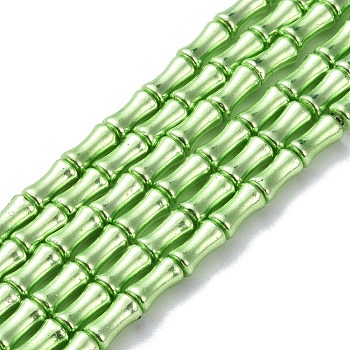 Electroplate Glass Beads Strands, Bamboo, Lime, 8x4.5mm, Hole: 0.8mm, about 50pcs/strand, 15.75''(40cm)