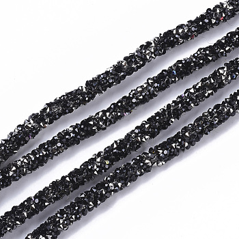 PVC Tubular Synthetic Rubber Cord, Hollow Pipe, with Resin Rhinestone, Black, 5~6mm, Hole: 2mm, about 54.68 yards(50m)/bundle