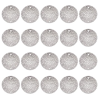 DICOSMETIC 20Pcs 201 Stainless Steel Connector Charms, Textured, Flat Round, Stainless Steel Color, 30x1.5mm, Hole: 2mm