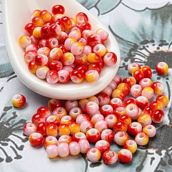 Two Tone Opaque Colours Glass Seed Beads, Round, Red, 3x2.5mm, Hole: 0.9mm, about 170pcs/bag
