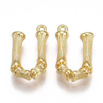 Brass Pendants, Letter, Nickel Free, Real 18K Gold Plated, Letter.U, 19x12x4mm, Hole: 1mm