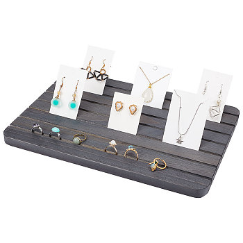 7-Slot Rectangle Wood Earring Display Card Stands, Jewelry Organizer Holder for Earring Storage, Black, 19x29x2cm, Slot: 0.45cm