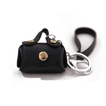 Imitation Leather Mini Coin Purse with Key Ring, Keychain Wallet, Change Handbag for Car Key ID Cards, Black, Bag: 5.8x5x3cm