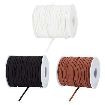 Elite 3 Rolls 3 Colors Faux Suede Cord, Faux Suede Lace, Mixed Color, 2~2.5x1.5~2mm, about 50 Yards(45m)/Roll, 1 roll/color
