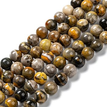 Natural Bumblebee Jasper Beads Strands, Round, 10mm, Hole: 1mm, about 40pcs/strand, 15.55''(39.5cm)